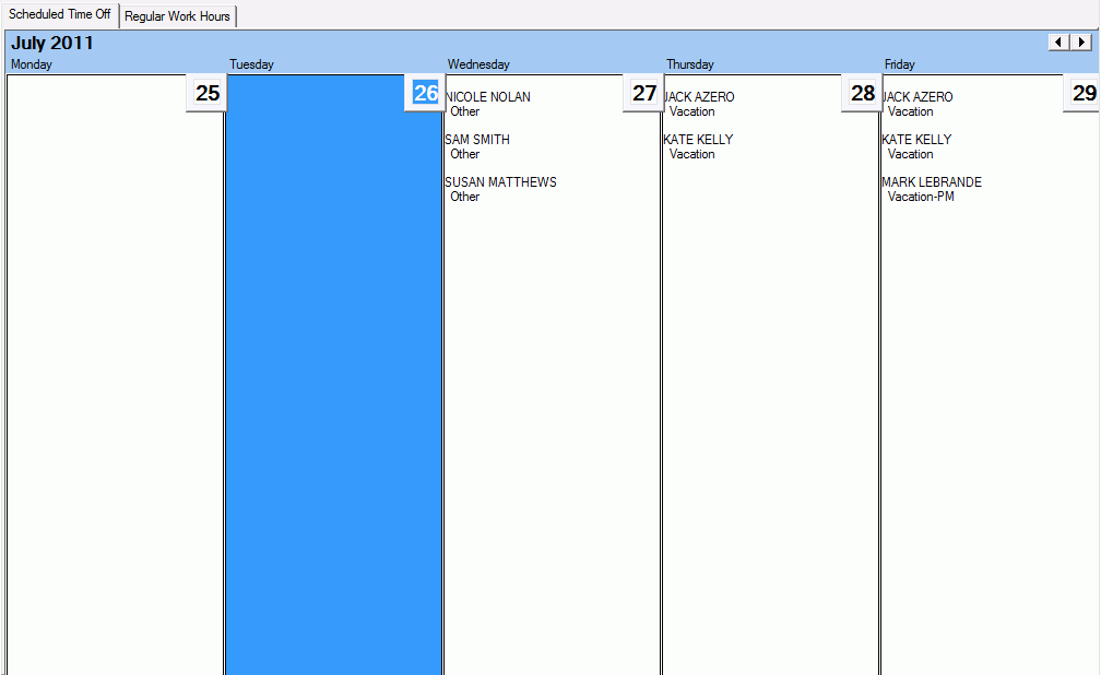 Employee Calendar Scheduled Time Off